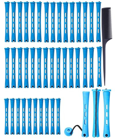 YATEICBC 40 Stück kleine Dauerwelle Lockenwickler, 0,35 Zoll Dauerwelle Set, blaue Lockenwickler klein, Kämme enthalten, Damen Lockenwickler, Locken Styling Tools