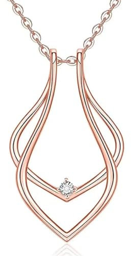 Hmsanase Trend Necklace Pendant Chain Men Women Jewellery Simple Ring Holder Pendant Necklace, Multicolored, Geometric, Clear Rose Gold