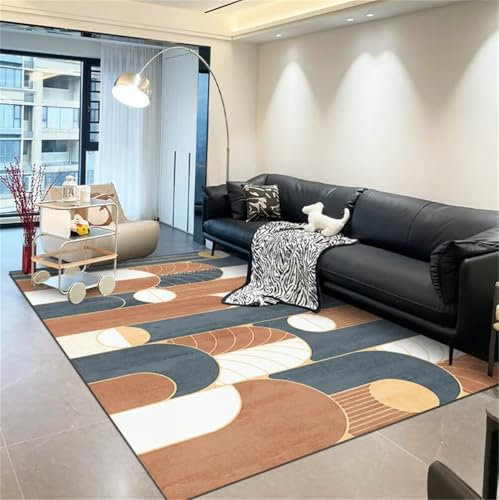 WBDYMX Teppiche Wohnzimmer100x200CM Teppich Für Flur Auslegware Teppichboden Blauer Rutschfester und verschleißfester moderner geometrischer braun