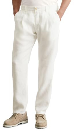 Marc O'Polo Herren Leinenhose mit elastischem Bund lang, Cremefarben (Egg White), W33/L32