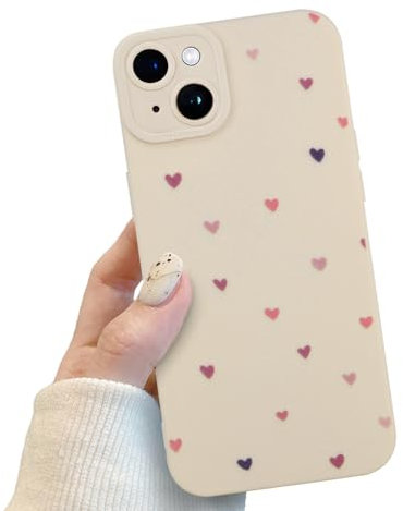 POTOK Handyhülle für iPhone 14 Weiß mit Kameraschutz, Handyhülle mit Niedliche Herz Muster für Frauen Mädchen, Kratzfeste Herz Hülle für iPhone 14