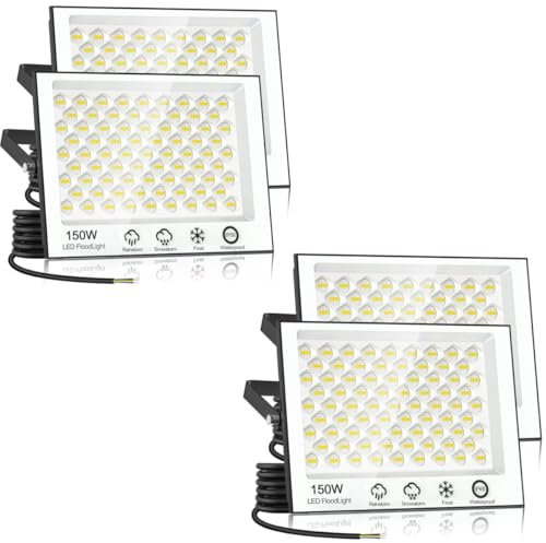 papasbox 4 Stück 150W LED Strahler Außen | LED Scheinwerfer 6500K Kaltweiß Außenstrahler IP66 Wasserdicht LED Fluter für Außen Garten Sportplatz