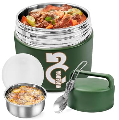Bixury Fiambrera Termica Comida Caliente, 1300ml Termo Comida Caliente Acero Inoxidable, Taza Aislada con Cuchara Plegable, Taza Térmica para Sopa, Cereal, Ensaladas, Adecuado para Oficinas y Escuelas