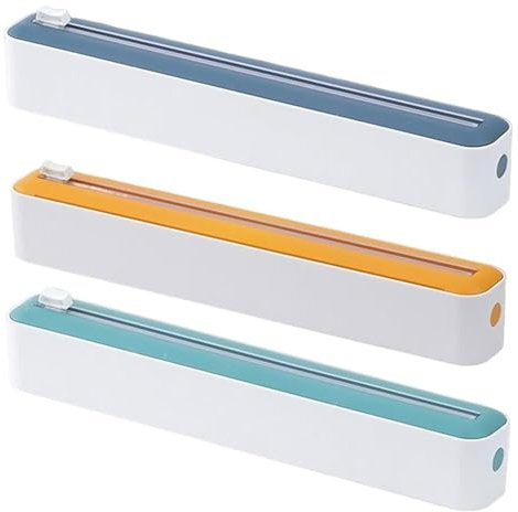 Cling Film Wrap Dispenser with Cutter - 2 in 1 Cling Wrap Cutter, Professional Cling Film Dispenser and Cutter, Aluminum Tin Foil Dispenser, Reusable Cling Film Slide Cutter, for Home Kitchen (3Pcs)