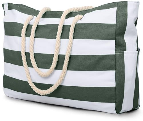 oscaurt Beach Bags for Women Waterproof Beach Tote Bag with Zip Foldable Travel Bag Shoulder Bag Holiday Essentials Canvas Gym Bag Shopping Bags