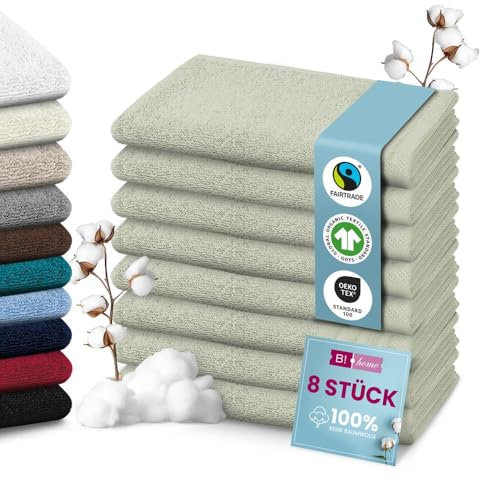 B!HOME 4er Set Premium Gästehandtücher [100% Baumwolle] 30x50 cm, hellgrün/Handtücher Weich, Saugstark & Pflegeleicht/Waschlappen Perfekt für Bad, Gäste & Reisen