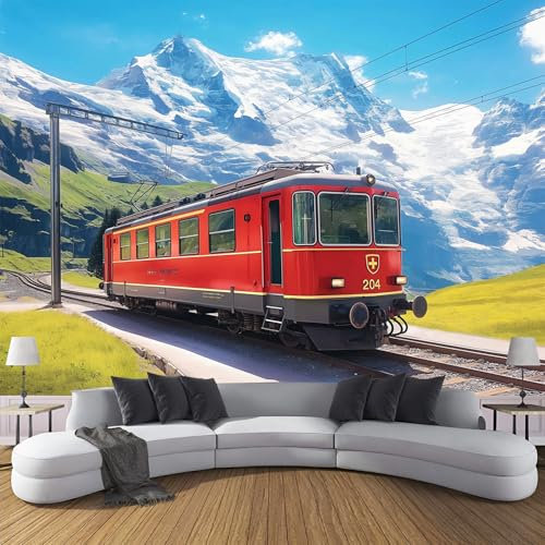 Fototapete Zug PVC Tapeten Moderne Wandtapete Wohnzimmer Schlafzimmer Roter Zug Tapeten Wohnzimmer Jugendzimmer Wanddeko Wandtattoo selbstklebende 200x140cm