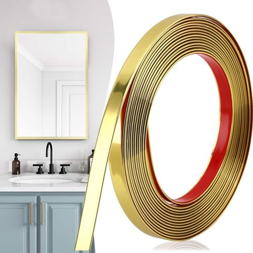 6M×2cm Moulures Décoratives Autocollantes,Finition Effet Miroir Métallisé Doré,Moulure Adhesive Flexibles Autocollantes,Bordure Décorative,Bandes Miroir Autocollantes pour Cadre de Miroir,Mur