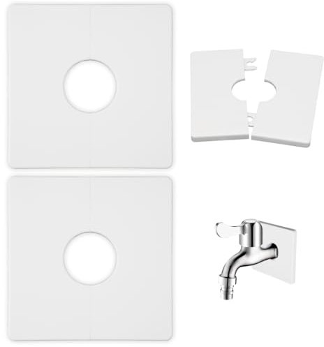 2 Pièces Cache Tuyaux Carrés Autocollants,Cache-Tuyaux Carrés en Plastique ABS Autocollants, 21mm de Diamètre Carré Rosace Robinet,pour Couvrir Les Fils,Robinets,Tuyaux et Trous Dans Les Murs(Blanc)