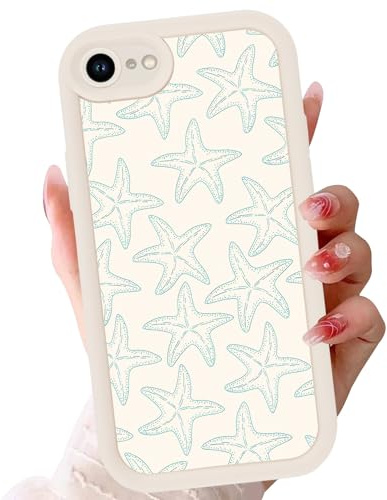 Zrutru Summer Beachy Case for iPhone SE 2022/SE 2020/8/7 4.7,Cute Starfish Ocean Aesthetic Coastal Girly Trendy Cover,Beige Soft Shockproof Cases Camera Protection Funda for Women Girls SE 2022/2020