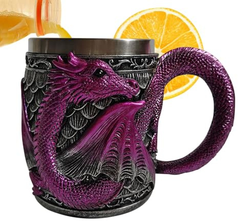 Vikings Chope à bière dragon de 400 ml | Tasse à bière dragon de 400 ml | Tasse à café en acier inoxydable pour collectionneur, décoration de fête à thème, verres pour café