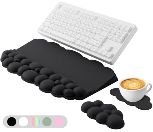 Ergonomic Wrist Rest for Computer Keyboard and Mouse, Cloud Keyboard Stand | Soft Memory Foam Keyboard Riser Holder with Wrist Pad, Easy Typing, Pain Relief, Comfort for Office, Work, Gaming - Black