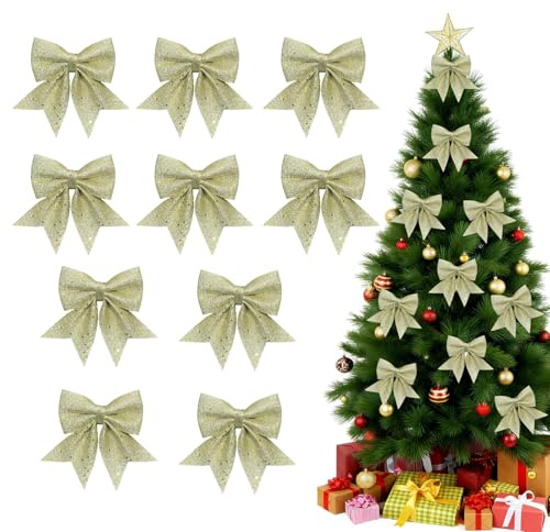 10 Stück Gold Schleifen Weihnachtsbaum Deko,Weihnachtsschleifen Große Rote Schleife 20x15cm,Tannenbaum Schleifen Für Weihnachtsbaum Türschleife Weihnachten,Weihnachtsschleife Weihnachtsbaumschmuck