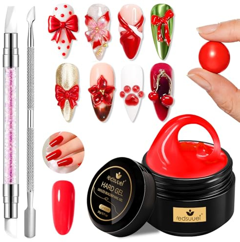 Solid Builder Gel for Nails, Red Sculpture Solid Nail Extension Gel for Nail, Valentine's Red Glitter Non-Sticky Hard Carving Gel Modeling Nail Art Gel Christmas