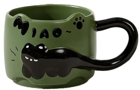Eighosee Vintage Cat Ceramic Mug 380ml-Cute Stacked Coffee Cup for Breakfast, Dormitory Use, Home Drinkware, A
