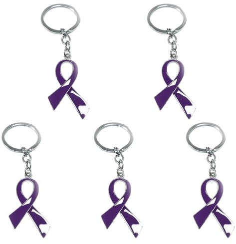 Lot de 5 Clés Octobre Rose Sensibilisation Cancer Du Sein Porte-Clés ComméMoratifs En Forme De NœUd En Ruban Rouge Pour Clés Et Sac à dos(5-Purple, 10X3CM)