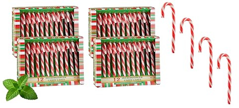 mucHome Zuckerstangen mit Pfefferminz Geschmack 12cm essbare Candy Canes rot-weiß Weihnachts Deko Baumschmuck Christbaum Anhänger Zucker festliche Süßigkeit zu Weihnachten (48 Stk. Zuckerstangen)
