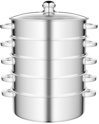 Steamer Dampfgarer Dampfkocher Dampfgarer Suppentopf Dampfkochtopf Mit Glasdeckel für Zuhause Kochgeschirr (26cm 5-Lagen) (28cm)