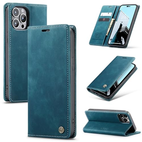 Ottcooed Handyhülle für iPhone 14 Pro Hülle, Premium Leder Flip Case, Magnet Klappbar Klapphülle Tasche, Standfunktion Kartenfach Wallet Schutzhülle für iPhone 14 Pro, Blaugrün