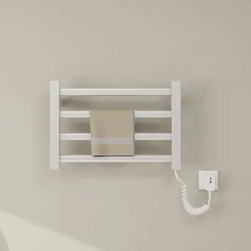 Troqullium Toallero eléctrico Inteligente, radiador de Pared de 80 W, pequeño radiador toallero eléctrico for baño de 4 Barras, Temperatura Constante de 55 °C for Evitar Quemaduras.(White-Right Line)