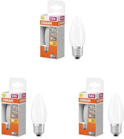 Osram LED-Lampe Star Kerzenform B40 Filament, 2700 K warmweiß, 3,4 W, E27, matt, 470 lm, 15.000h, für Kronleuchter, dekorative Einbauten (Packung mit 3)