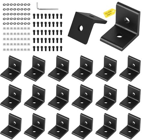 SUPAWAY Set de 20 Équerres de Connexion, Connecteurs d'Angle pour Profilés Aluminium, Matériel de Fixation 30x30, 30x60 Rainure 8 Connecteurs d'Angle en Aluminium avec Vis et Clé Allen (Noir - 3030)