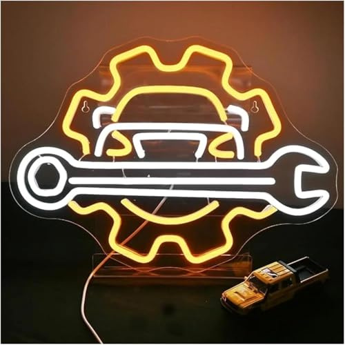 Panneau LED Enseigne lumineuse LED « Clé et engrenage » pour garage, atelier décoration (42,1 × 29,6 cm)