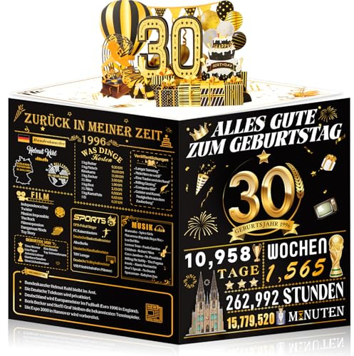 OLOSONG Geburtstagskarte 30-3D Pop Up Karte Geschenke Zum 30 Geburtstag Frau Männer, Lustige Deko 30. Geburtstag Für Mann Frauen Mama Papa Ehemann Ehefrau Freunde Ihn, Back in 1996 Mit Umschlag