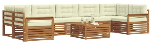 vidaXL Outdoor-Sofagarnitur mit Kissen 8 pcs Natur und Creme, Garten-Sofa, modulares Möbel, robuste Sitzgelegenheiten, Moderne Lounge für Terrassen, bequemes Set