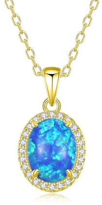 Beydodo Opal Halskette Gold Damen 750, Kette Anhänger Halo mit Opal und Diamant Halskette Gold 45CM für Frauen Charms