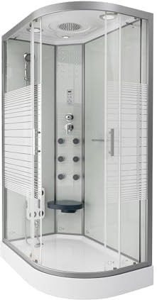 HOME DELUXE - Douche complète WHITE PEARL - dimensions 120 x 80 cm à droite - avec douche à effet pluie, radio et accessoires I Douche préfabriquée, douche, temple de la douche