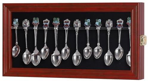 Spoon Rack Display Case Wall Shadow Box to hold 12 Souvenir spoons (Mahogany Finish)