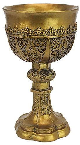 Design Toscano CL6121 Golden Chalice of King Arthur Medieval Decor Gothic Goblet Sculpture, 22.75 cm, Polyresin, Gold