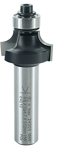 ENT 14368 Abrundfräser HW, Schaft (S) 12 mm, Durchmesser (D) 24,7 mm, NL 12,7 mm, R 6 mm, SL 40 mm, mit Kugellager