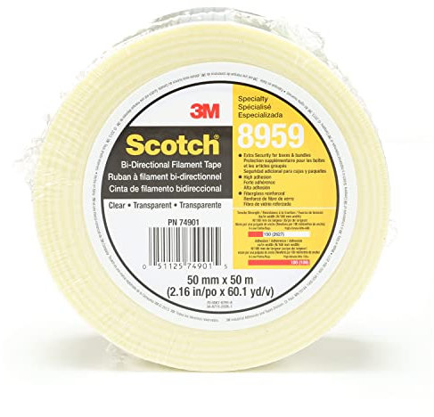 Scotch Bi-Directional Filament Tape 8959 Transparent, 50 mm x 50 m, Conveniently Packaged (Pack of 1)