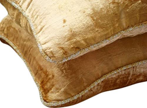 The HomeCentric Gold Shimmer - 35 x 35 cm EIN Goldener Samt Kissenbezug mit handfertigtem Perlenrand