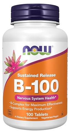 NOW Foods Supplements, Vitamin B-100, Sustained Release, Energy Production*, Nervous System Health*, 100 Tablets