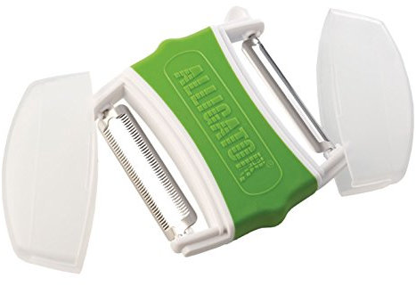 ALLIGATOR 3040 - Éplucheur Légumes - 2 Lames Lisse et Microdentée en Inox Japonais - Avec Pointe Pour Enlever les Yeux de Pomme de Terre - Blanc et Vert