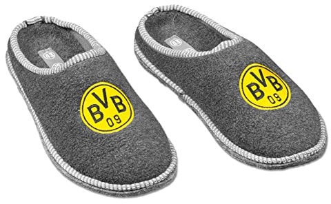 BVB Borussia Dortmund Filzpantoffel, grau, BVB Emblem auf Hausschuh