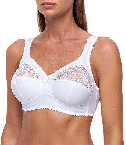 frugue Reggiseno Senza Ferretto Taglie Forti Pizzo Contenitivo Donna Bianco IT 6D (EU 95D)