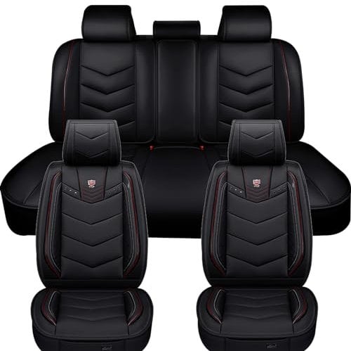 Ededi Universal Sitzbezüge-Set, Luxus Leder Autositzbezüge Schutz zum Vorderseite Rückseite 5-Sitze, 9 Stück (Farbe : SCHWARZ)