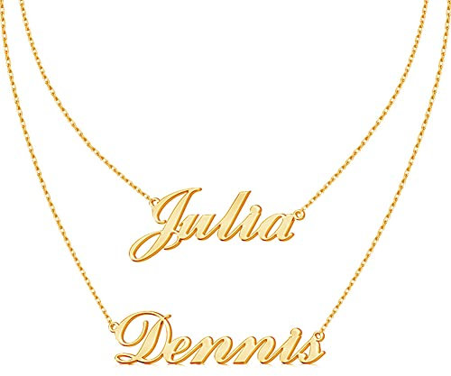 DayOfShe Collar de Dos Nombres Personalizado, Collar de Gargantilla de Doble Cadena Chapado en Oro de 18 Quilates con Placa de Nombre para Madre