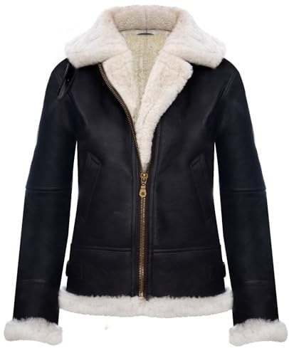Infinity Leather Damen Kapuzenjacke Aus Schaffell B3 Braunes Sahne Leder Flieger Pilot XS