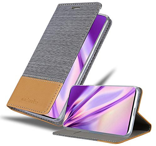 Cadorabo Hülle kompatibel mit Samsung Galaxy S20 Plus aus Jeans und Kunst Leder Flip Klappbare Stoßfeste Magnetische [Standfunktion] [Kartenfächern] Cover Hülle für Galaxy S20 Plus Tasche in Grau