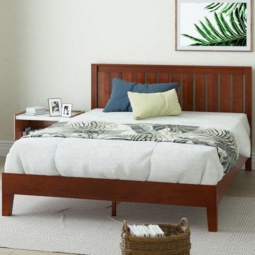 Zinus Vivek Letto 160x190 cm - Stuttura letto 30 cm di altezza - Letto a piattaforma in legno deluxe con testata e supporto a doghe in legno - Marrone