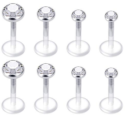 Mayhoop 8Stk Klare Lippenpiercing Piercing Tragus Helix Ohrringe Labret Piercing stecker Flexibler Acryl 16G mit CZ Opal Piercing Lippe für Frauen Männer 8mm