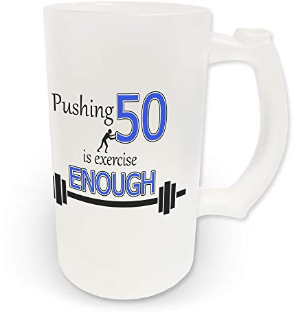 16oz Pushing 50 Funny Novelty Frosted Glass Beer Stein