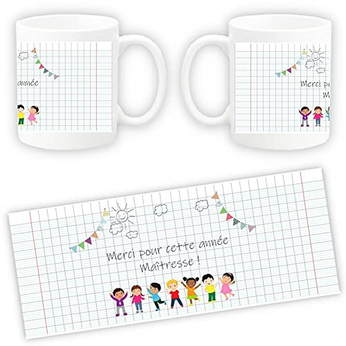 Mug personnalisable cahier d'école - Cadeau original Maître ou Maîtresse - Tasse magique - Recto Verso (Cahier)