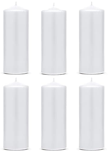 DekoHaus Stumpenkerzen Matt Weiß 15 cm x 6 cm – 6 Stück Kerzen, Brenndauer ca. 30 Std, klassische Kerzen für Hochzeit, Taufe, Kommunion, Weihnachten, Dinner