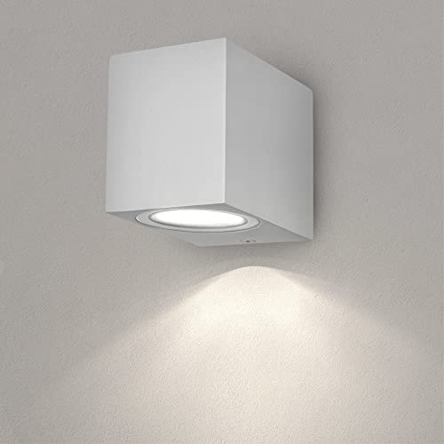 Ledvion Hydra, LED Wandleuchte Außen Weiß Kubus, Für Ein GU10 Down, Außenwandleuchte, Wandlampe, Außenlampe, IP54